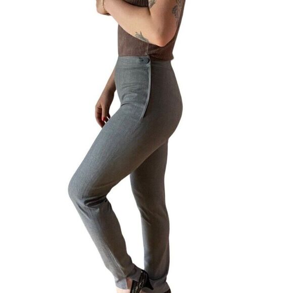 Vintage Chanel Gray Wool Mid Rise Stretch Preppy Kick Flare Skinny Trouser Sz 38 - Picture 1 of 6